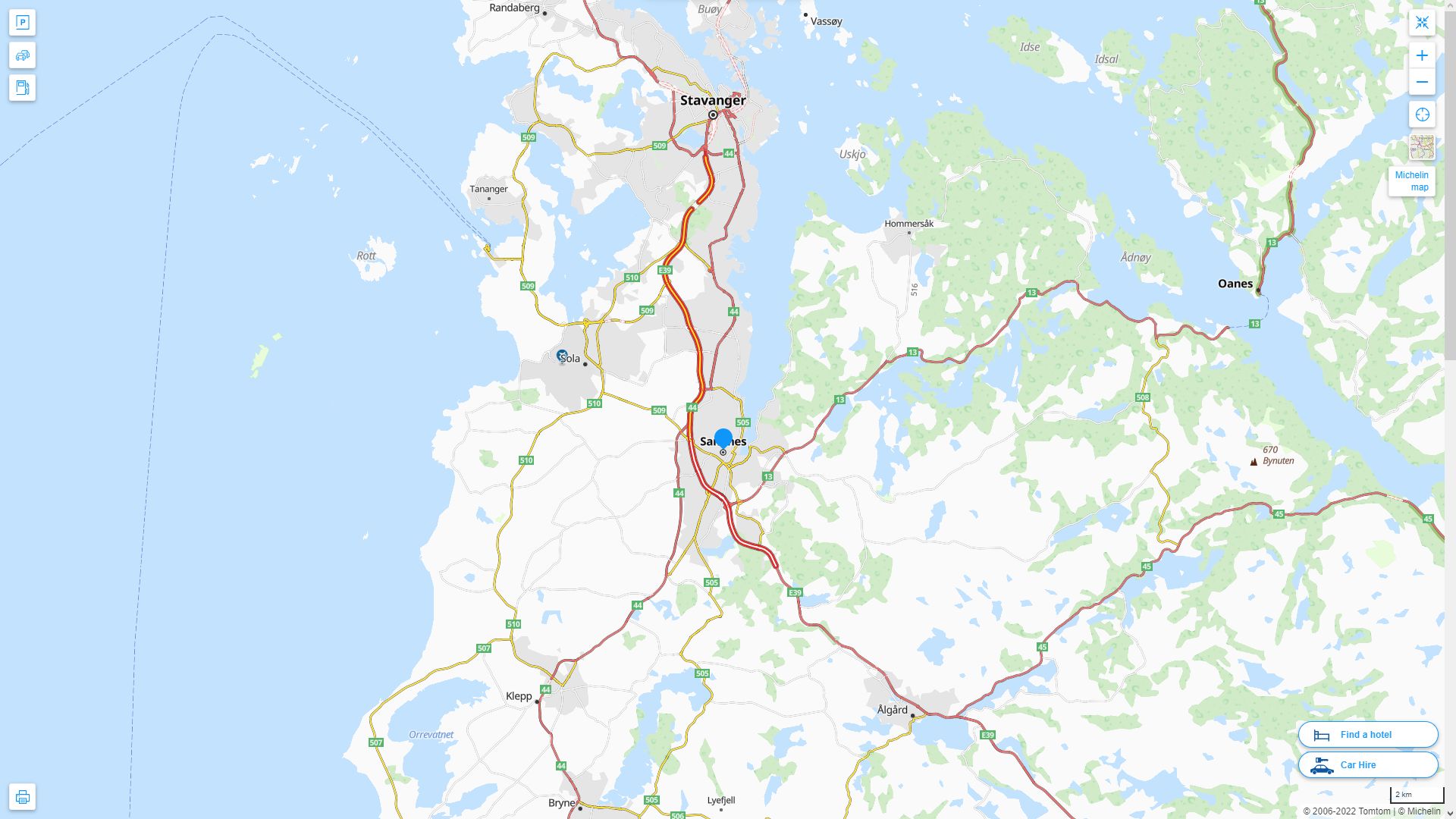 Sandnes Highway and Road Map